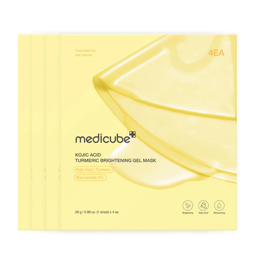 MEDICUBE Kojic Acid Turmeric Brightening Gel Mask 1 Box 4 Sheets UPC 8800256114603 Main image